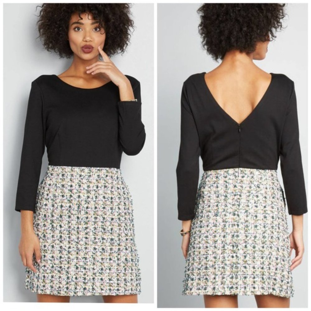 NEW Hutch ModCloth Absolute Intrigue Twofer Dress Tweed Ponte Black Women 14W